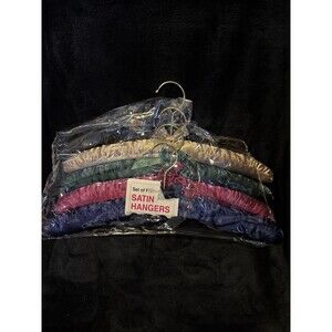 Vintage 70s Set Of 4 Satin Colorful Padded Clothes Clothing Hangers